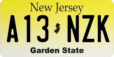 NJ license plate A13NZK