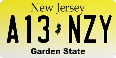 NJ license plate A13NZY