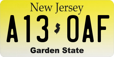 NJ license plate A13OAF