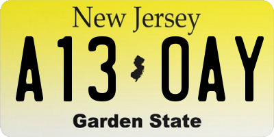 NJ license plate A13OAY