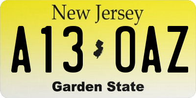 NJ license plate A13OAZ