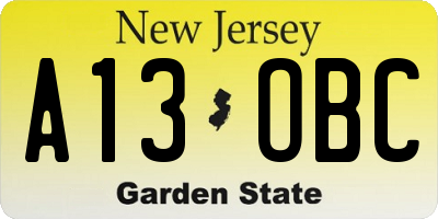 NJ license plate A13OBC