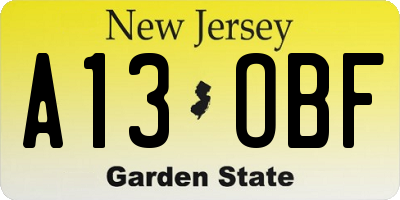 NJ license plate A13OBF