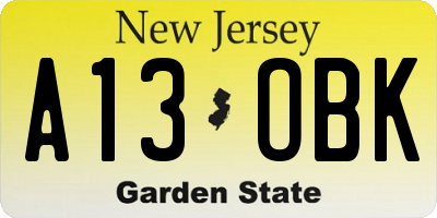NJ license plate A13OBK