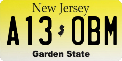 NJ license plate A13OBM