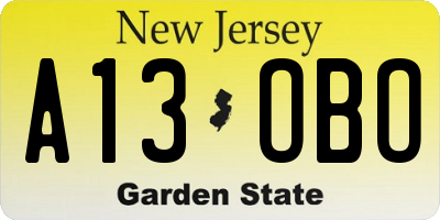 NJ license plate A13OBO