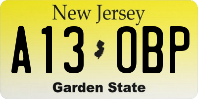 NJ license plate A13OBP