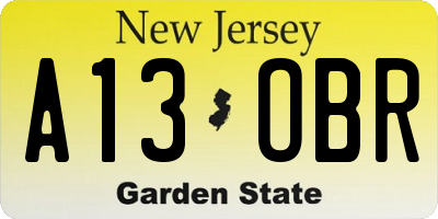 NJ license plate A13OBR