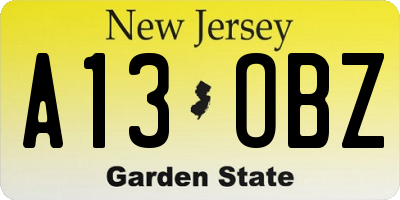 NJ license plate A13OBZ