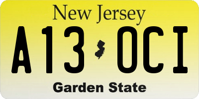 NJ license plate A13OCI