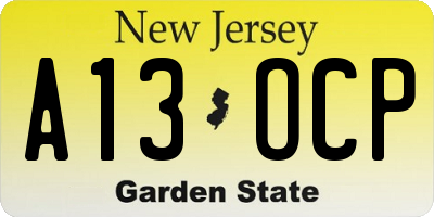 NJ license plate A13OCP