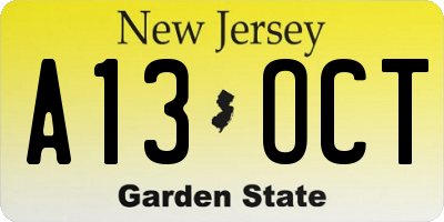 NJ license plate A13OCT