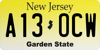 NJ license plate A13OCW