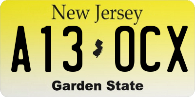 NJ license plate A13OCX