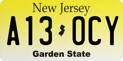 NJ license plate A13OCY