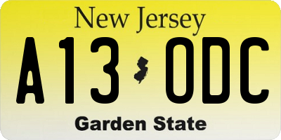 NJ license plate A13ODC