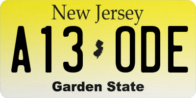 NJ license plate A13ODE