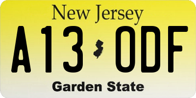 NJ license plate A13ODF