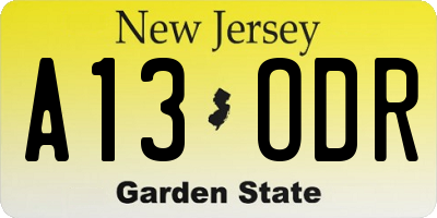 NJ license plate A13ODR