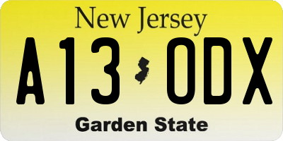 NJ license plate A13ODX