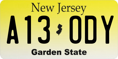 NJ license plate A13ODY
