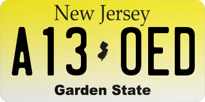 NJ license plate A13OED