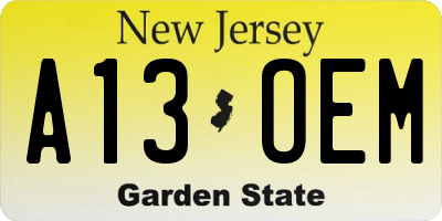 NJ license plate A13OEM