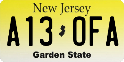 NJ license plate A13OFA