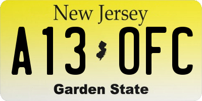 NJ license plate A13OFC