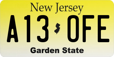 NJ license plate A13OFE