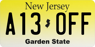 NJ license plate A13OFF