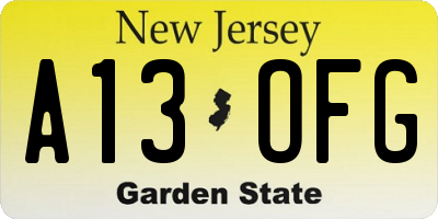 NJ license plate A13OFG