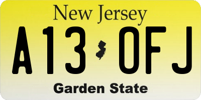 NJ license plate A13OFJ