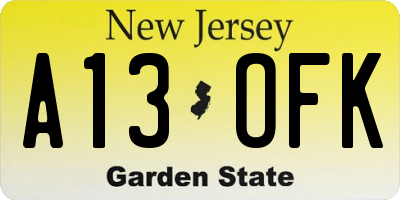 NJ license plate A13OFK