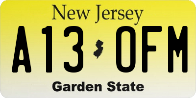 NJ license plate A13OFM