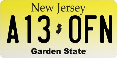 NJ license plate A13OFN