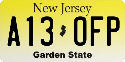 NJ license plate A13OFP