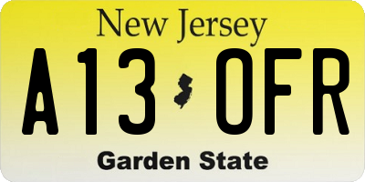 NJ license plate A13OFR