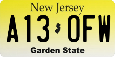 NJ license plate A13OFW