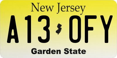 NJ license plate A13OFY