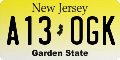 NJ license plate A13OGK