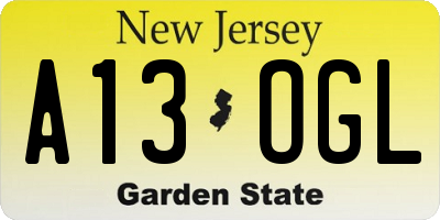 NJ license plate A13OGL