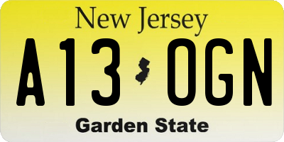 NJ license plate A13OGN