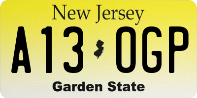 NJ license plate A13OGP