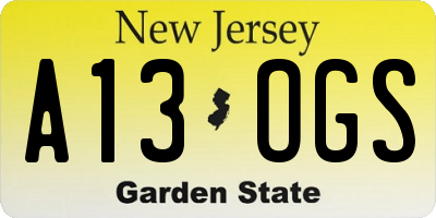 NJ license plate A13OGS