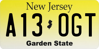 NJ license plate A13OGT