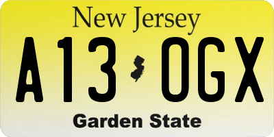 NJ license plate A13OGX