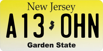 NJ license plate A13OHN