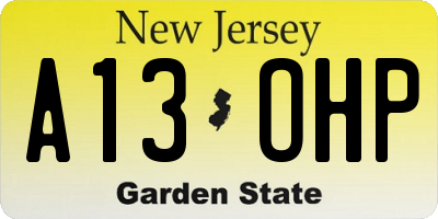 NJ license plate A13OHP