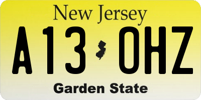 NJ license plate A13OHZ